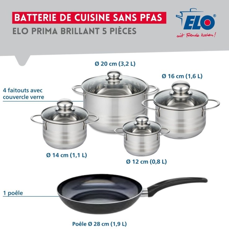 Batterie de cuisine Prima Brillant en aluminium et inox - 5 pièces - noire