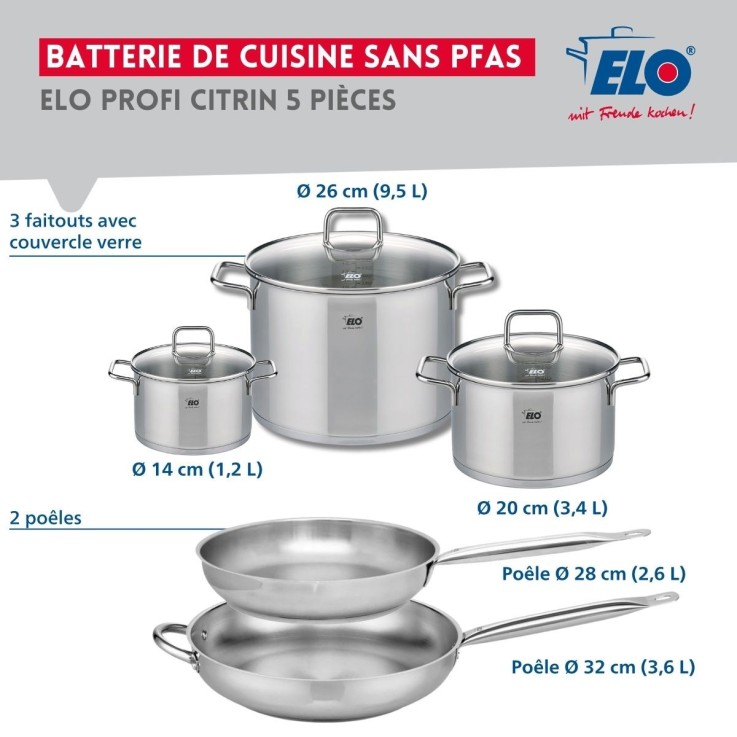 Batterie de cuisine Profi Citrin en inox - 5 pièces - 14 à 32 cm