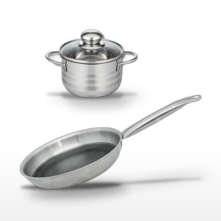 Lot poêle et faitout Relief Solution en inox - 24 cm, 16 cm - noir