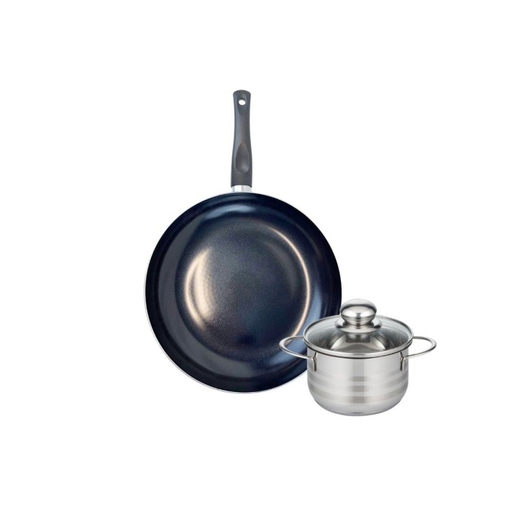 Batterie de cuisine Prima Brillant en aluminium et inox - poêle 32 cm - faitout 16 cm