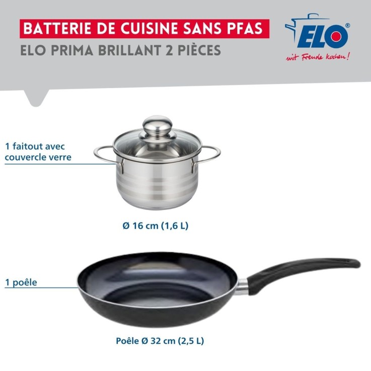 Batterie de cuisine Prima Brillant en aluminium et inox - poêle 32 cm - faitout 16 cm