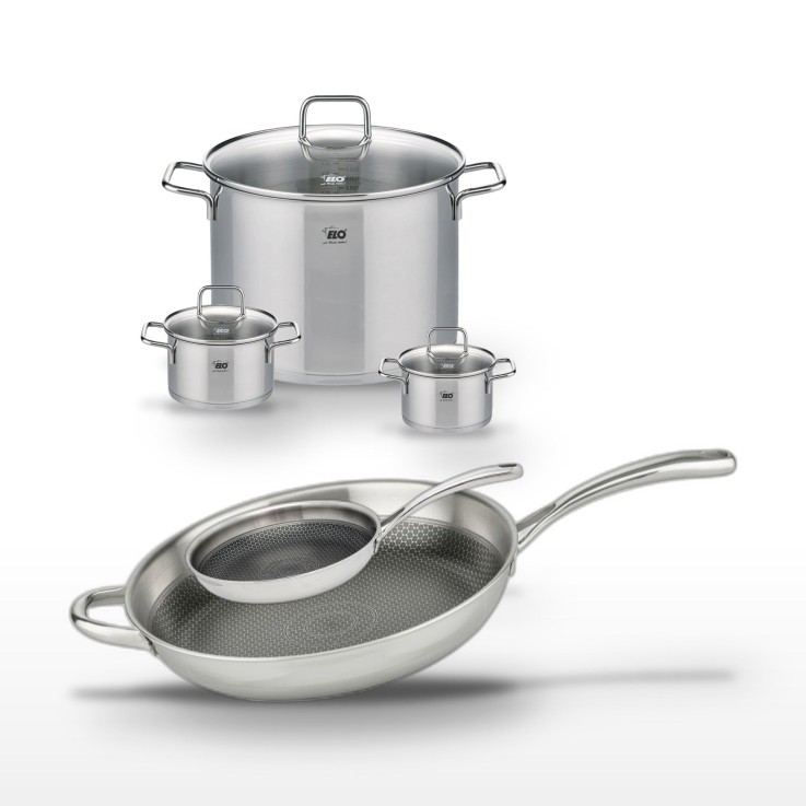 Lot de poêles et faitouts Relief Evolution en inox - 5 pièces