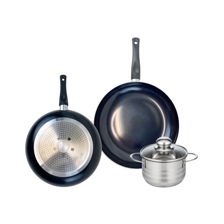 Batterie de cuisine Prima Brillant en aluminium et inox - 28/32/16 cm - noir