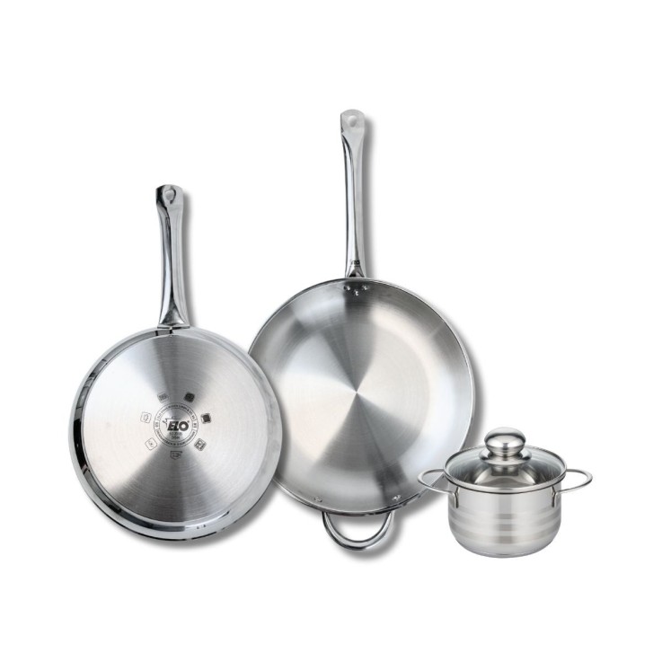 Batterie de cuisine Profi Brillant en inox - 2 poêles et 1 faitout