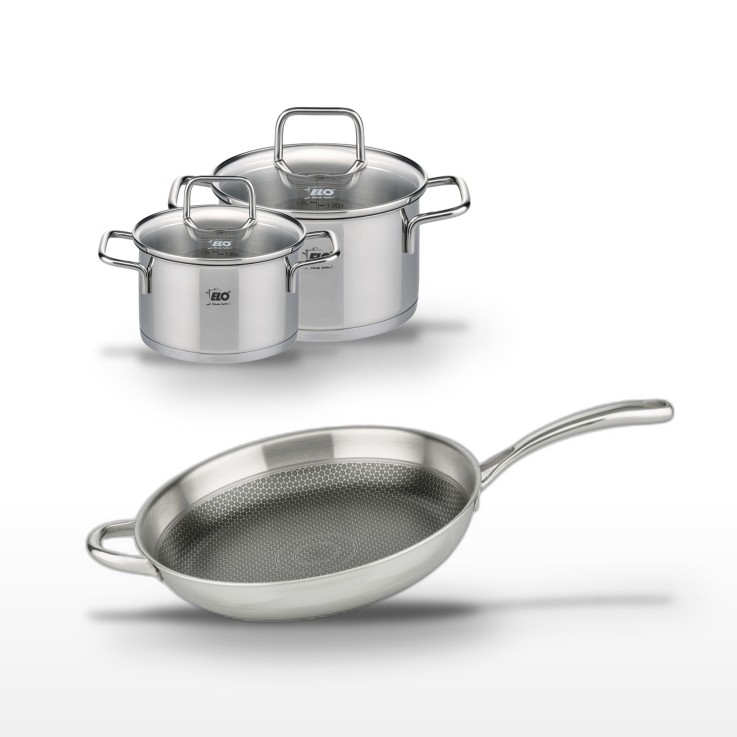 Batterie de cuisine Relief Evolution en inox et verre - 32 cm - 16/20 cm