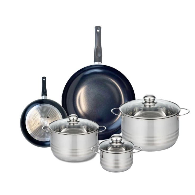 Batterie de cuisine Prima Brillant en aluminium et inox - noire