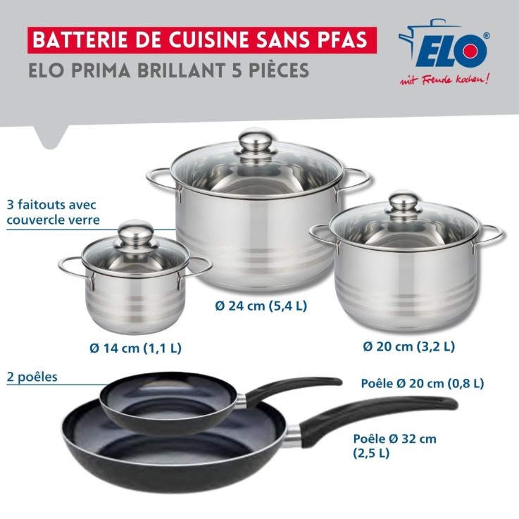 Batterie de cuisine Prima Brillant en aluminium et inox - noire