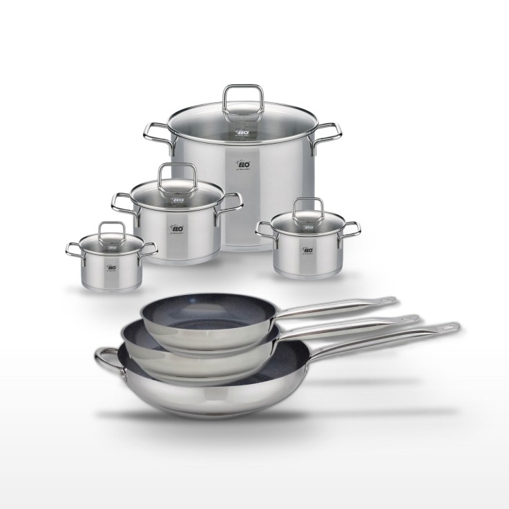 Lot de 3 poêles Profi Therm Platinum et 4 faitouts Citrin en inox