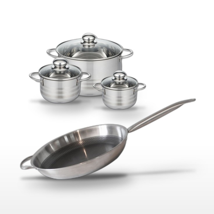 Batterie de cuisine Relief Solution et Brillant en inox - 32 cm - gris