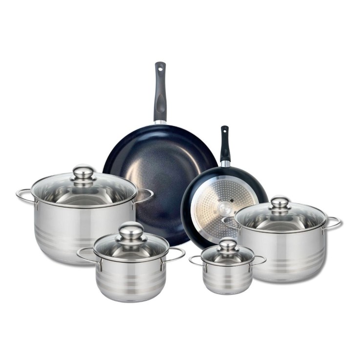 Batterie de cuisine Prima Brillant en aluminium et inox - 6 pièces - noir