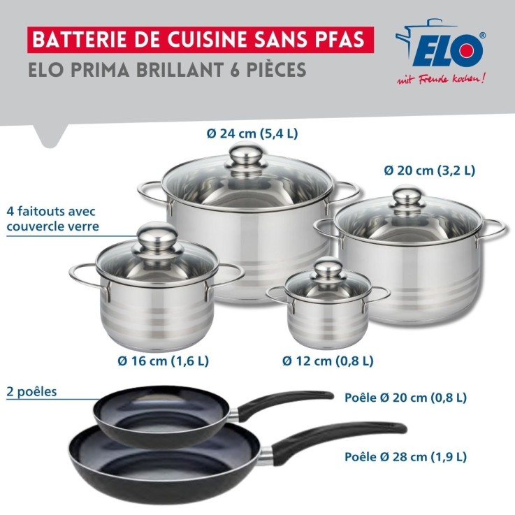 Batterie de cuisine Prima Brillant en aluminium et inox - 6 pièces - noir