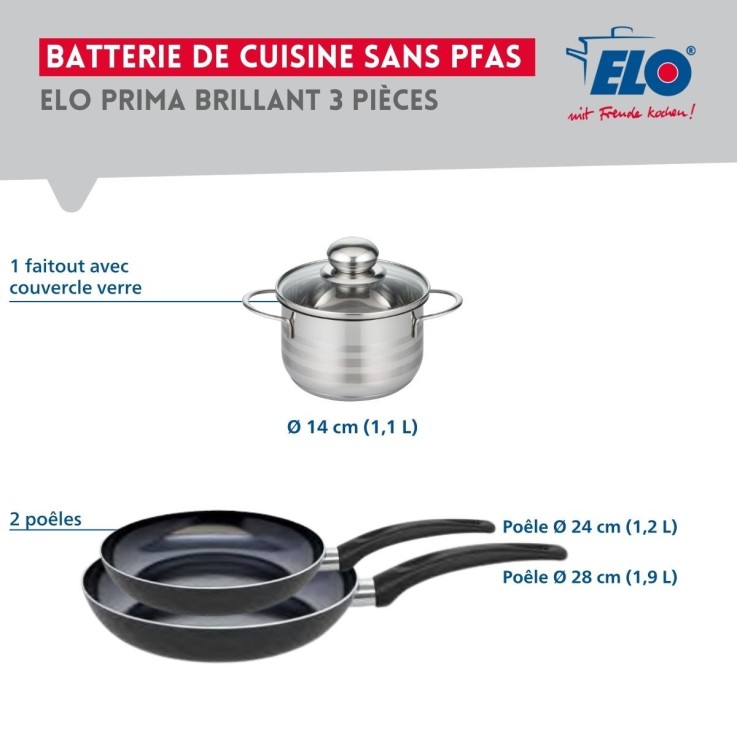Batterie de cuisine Prima Brillant en aluminium et inox - 24/28 cm - 14 cm