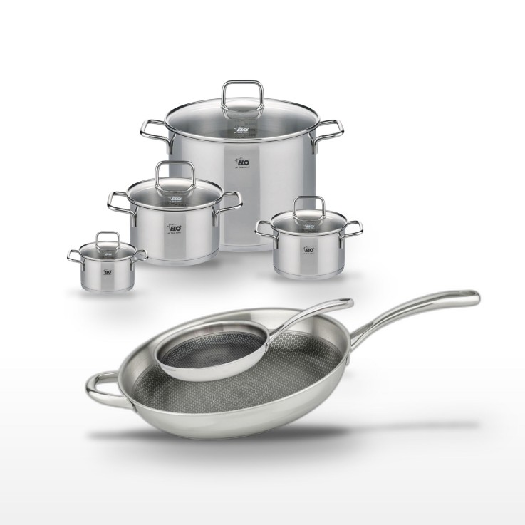 Batterie de cuisine Relief Evolution et Citrin en inox - poêles et faitouts