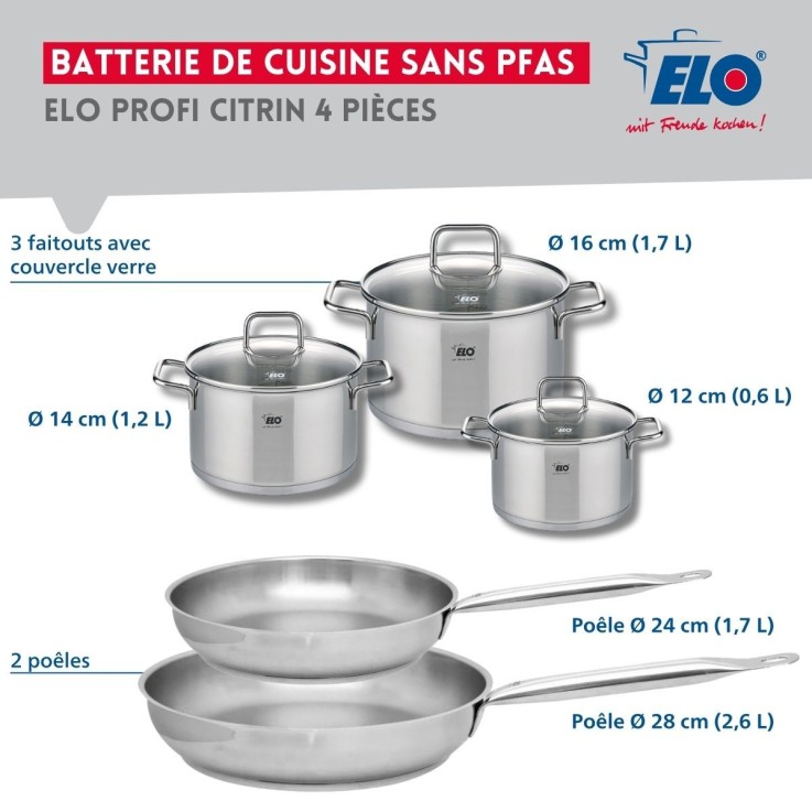 Batterie de cuisine Profi Citrin en inox - 8 pièces - grise