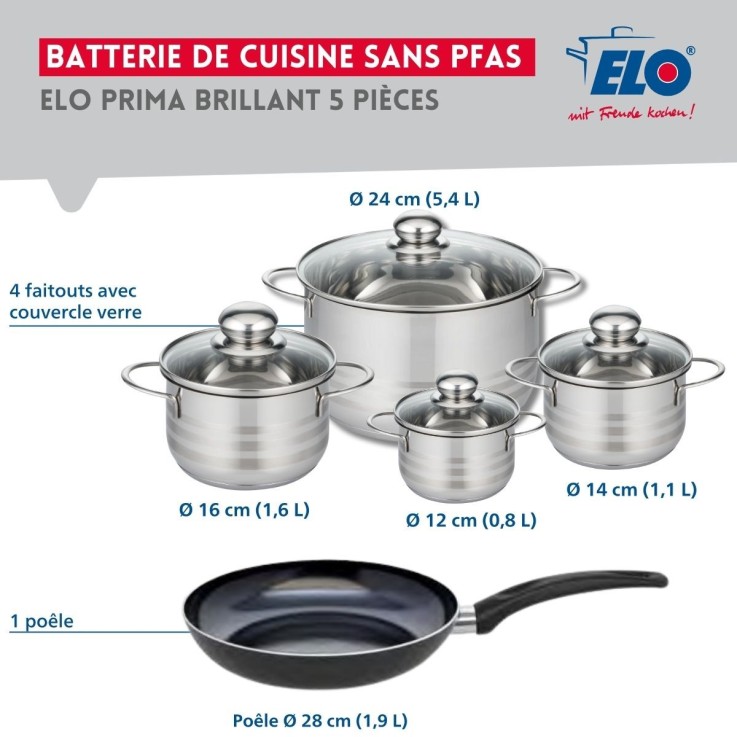 Batterie de cuisine Prima Brillant en aluminium et inox - 5 pièces
