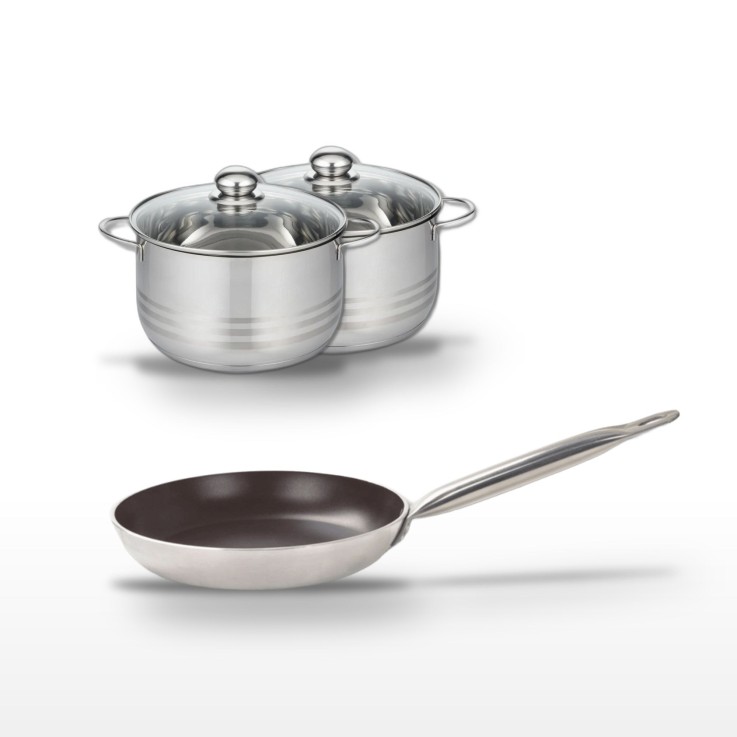 Batterie de cuisine Bistro Line en aluminium et inox - 32/20/24 cm - grise
