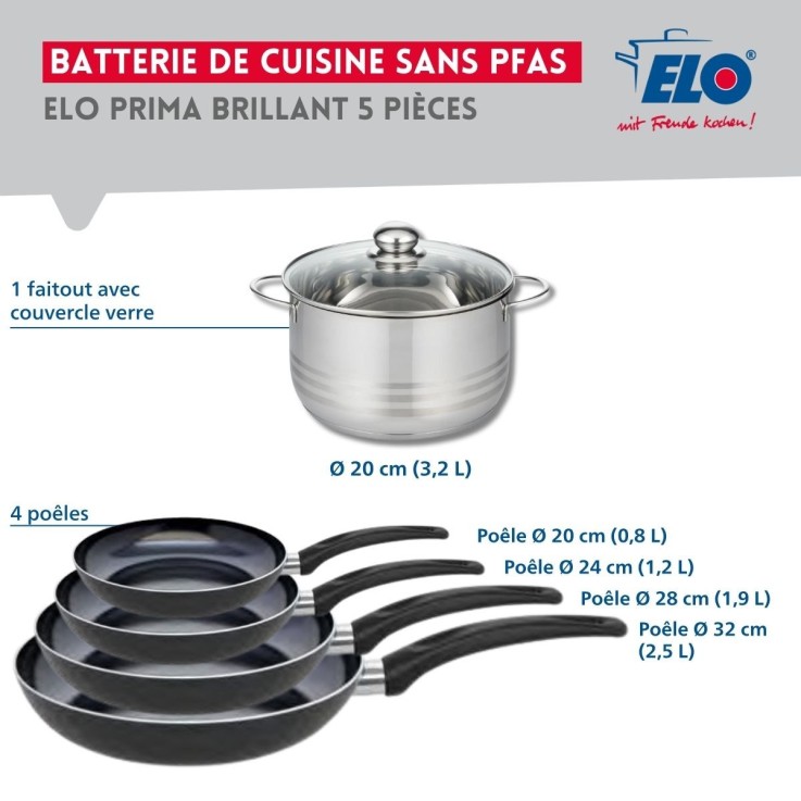 Batterie de cuisine Prima Brillant en aluminium et inox - 20 à 32 cm