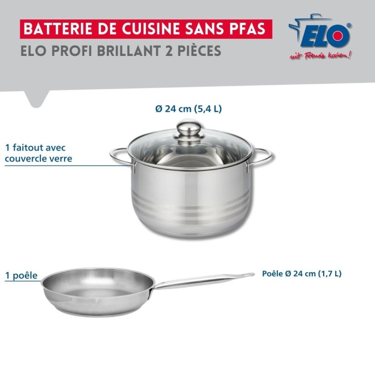 Batterie de cuisine Profi Brillant en inox - 24 cm - poêle et faitout