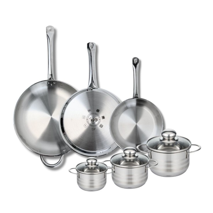Batterie de cuisine Profi Brillant en inox - 3 poêles et 3 faitouts