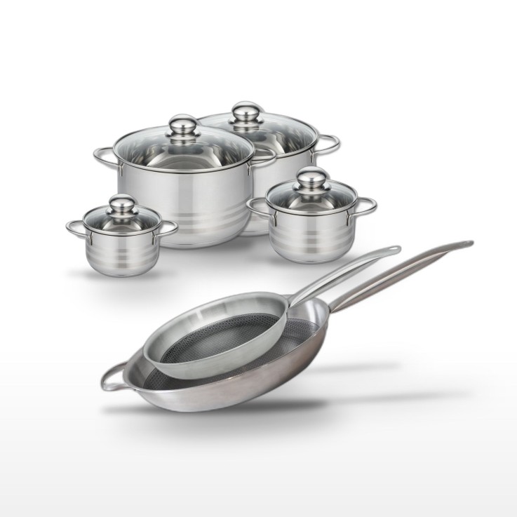 Batterie de cuisine Relief Solution en inox - 28/32 et 12/14/20/24 cm - noir