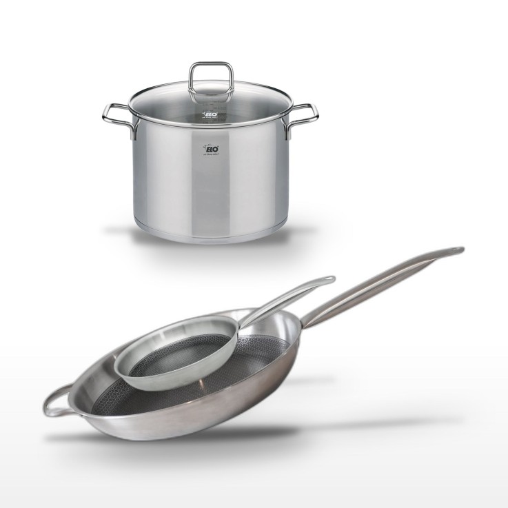 Batterie de cuisine Relief Solution en inox - 24, 26 et 32 cm
