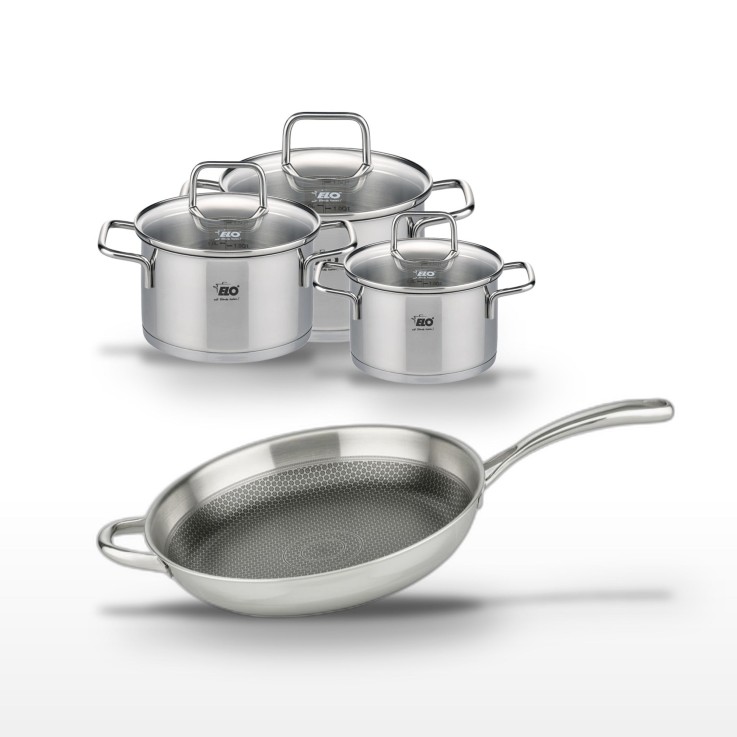 Lot poêle Relief Evolution et 3 faitouts Citrin en inox - 32 cm