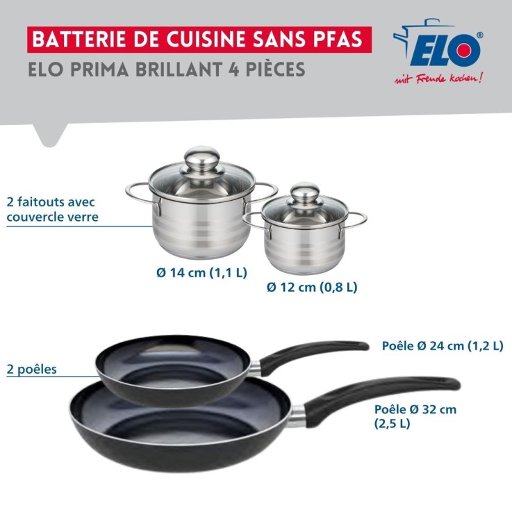 Batterie de cuisine Prima Brillant en aluminium et inox - 24/32 cm - 12/14 cm
