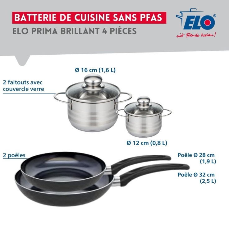 Batterie de cuisine Prima Brillant en aluminium et inox - 28/32 cm - 12/16 cm