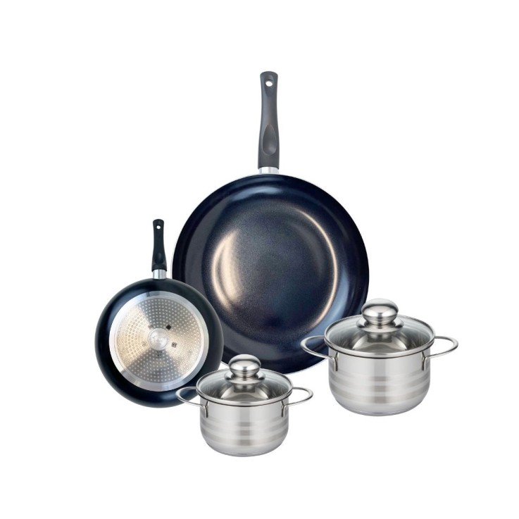 Batterie de cuisine Prima Brillant en aluminium et inox - 4 pièces - noire