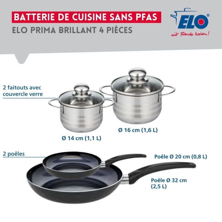 Batterie de cuisine Prima Brillant en aluminium et inox - 4 pièces - noire