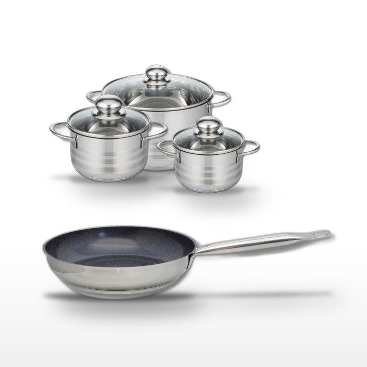 Lot poêle et 3 faitouts - 28 cm - 14, 16 et 24 cm