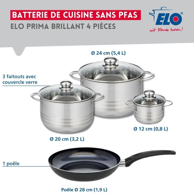 Batterie de cuisine Prima Brillant en aluminium et inox - 4 pièces