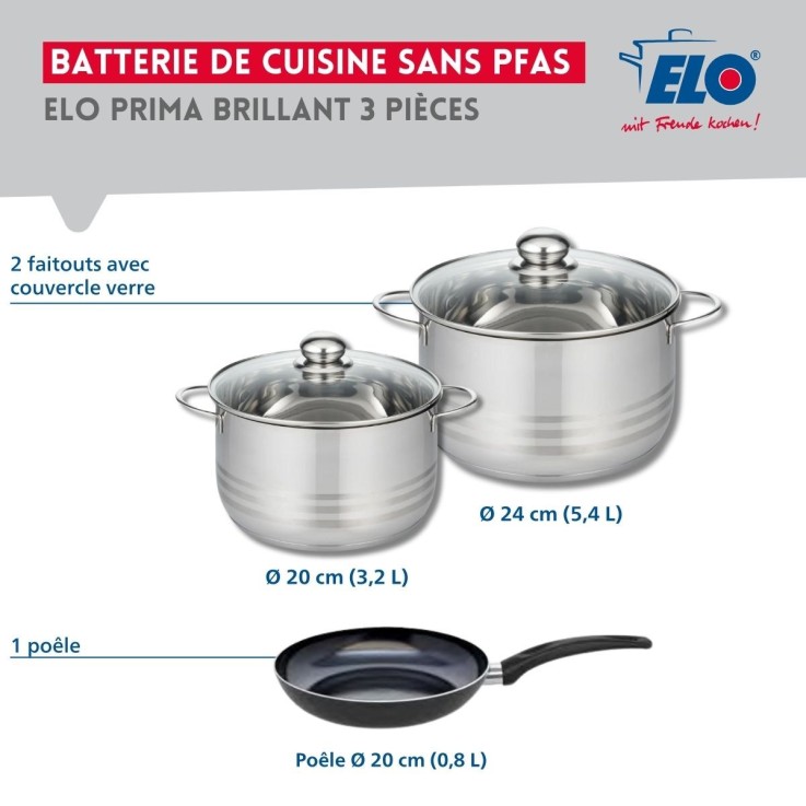Batterie de cuisine Prima Brillant en aluminium et inox - 3 pièces - noire