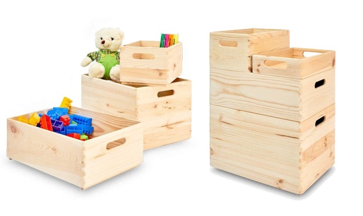 Boîte empilable en pin naturel - Kairus 1