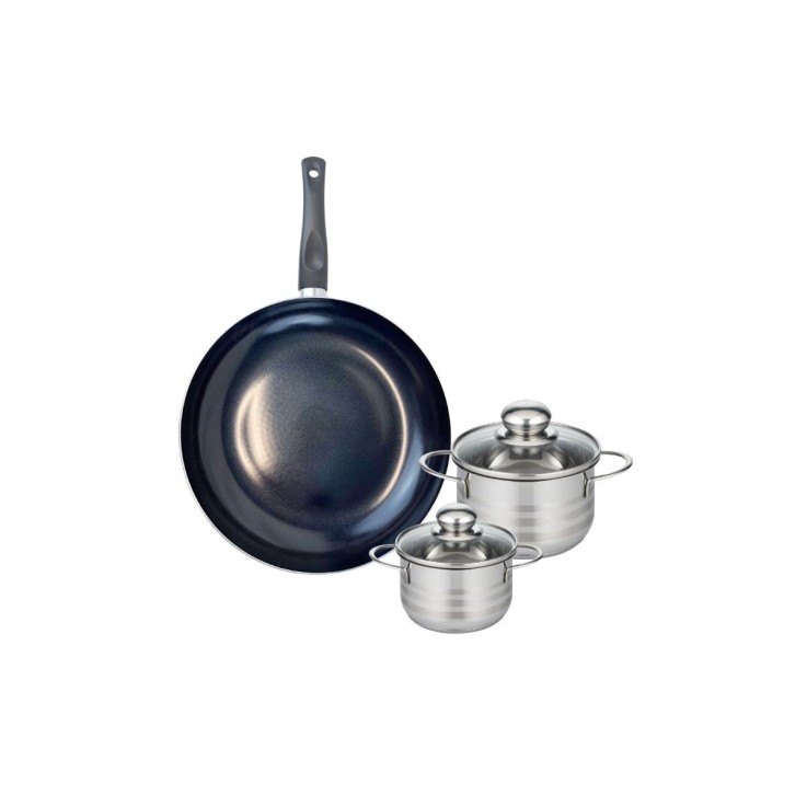 Batterie de cuisine Prima Brillant en aluminium et inox - 28, 12 et 14 cm