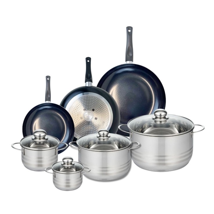 Batterie de cuisine Prima Brillant en aluminium et inox - 11 pièces - noire