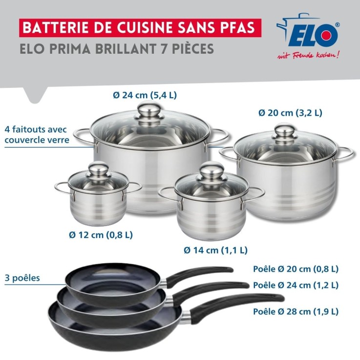 Batterie de cuisine Prima Brillant en aluminium et inox - 11 pièces - noire