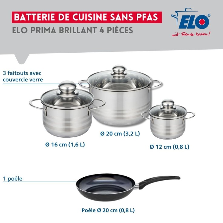 Batterie de cuisine Prima Brillant en aluminium et inox - 4 pièces