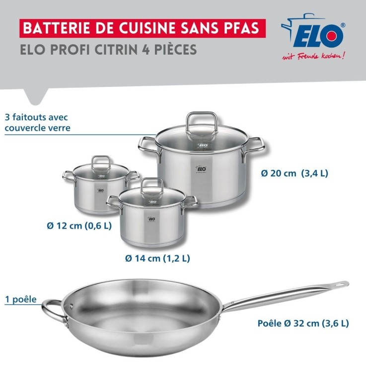 Batterie de cuisine Profi Citrin en inox - 32 cm - 12, 14 et 20 cm