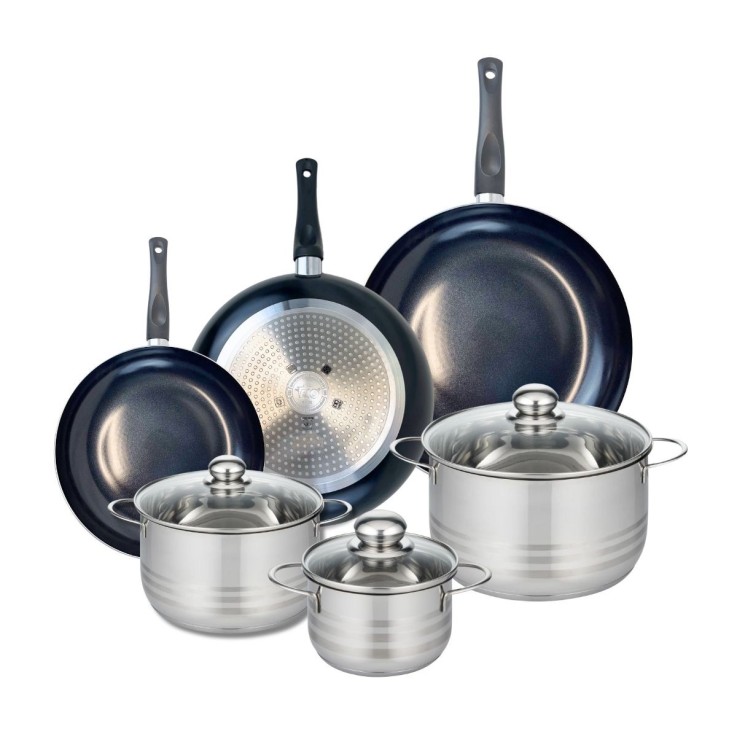Batterie de cuisine Prima Brillant en aluminium et inox - 6 pièces - noir