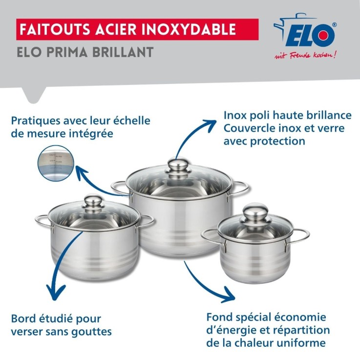 Batterie de cuisine Prima Brillant en aluminium et inox - 6 pièces - noir