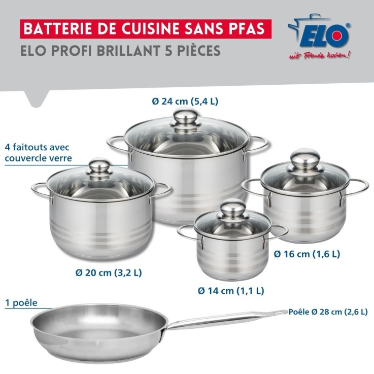 Batterie de cuisine Profi Brillant en inox - 14 à 28 cm