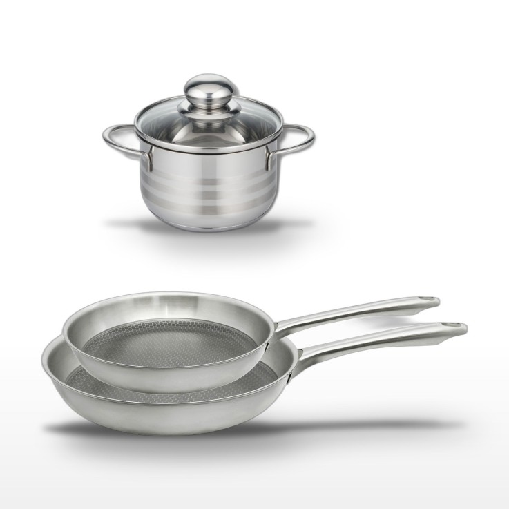 Lot de poêles et faitout Relief Passion en inox - 24/28 cm - 16 cm
