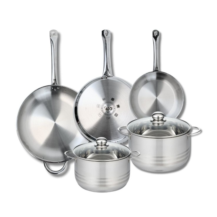 Batterie de cuisine Profi Brillant en inox - 3 poêles et 2 faitouts