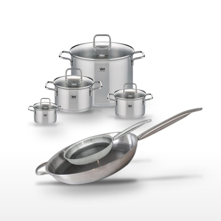 Batterie de cuisine Relief Solution en inox - 2 poêles et 4 faitouts
