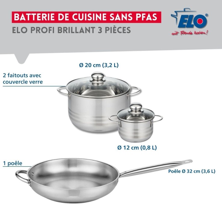 Batterie de cuisine Profi Brillant en inox - 12, 20 et 32 cm