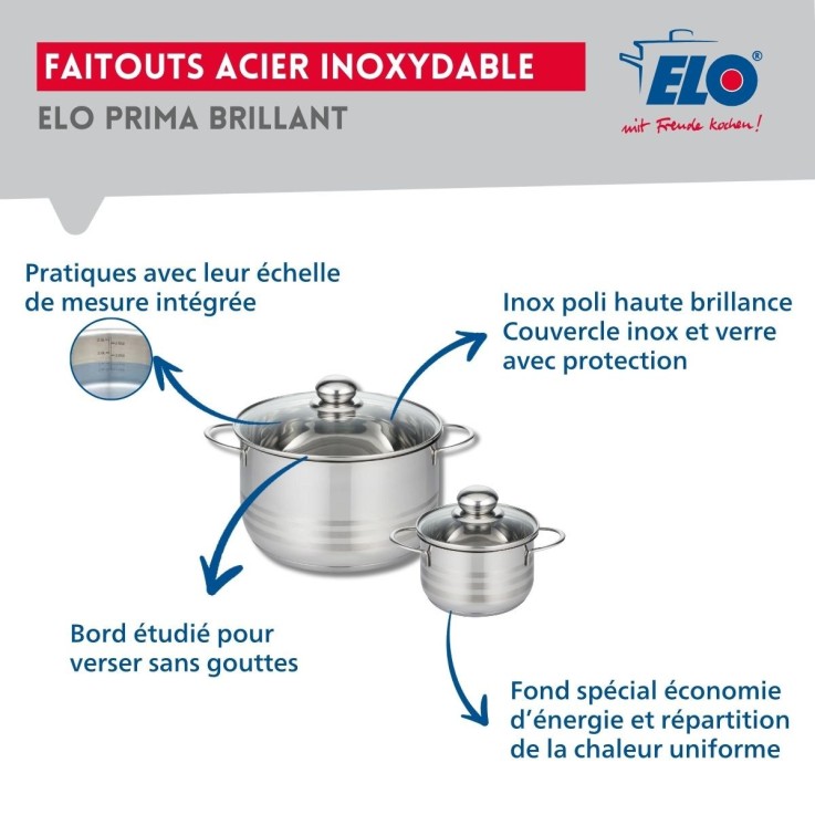 Batterie de cuisine Profi Brillant en inox - 12, 20 et 32 cm