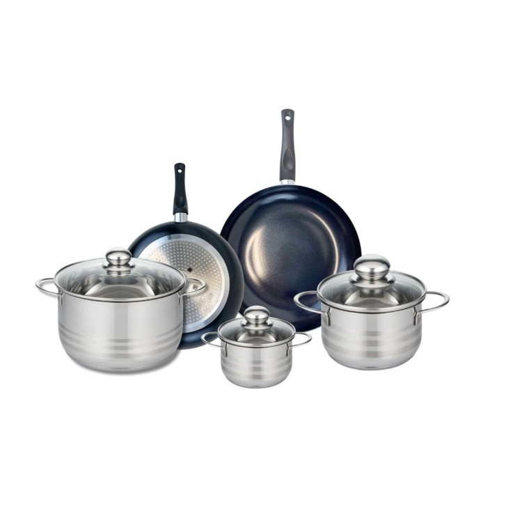 Batterie de cuisine Prima Brillant - 2 poêles de cuisson et 3 faitouts