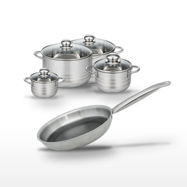 Batterie de cuisine Relief Solution en inox et aluminium - 5 pièces - noire