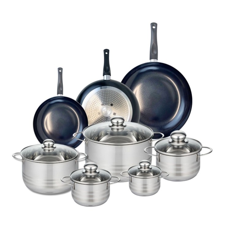 Batterie de cuisine Prima Brillant en aluminium et inox - 8 pièces - noire